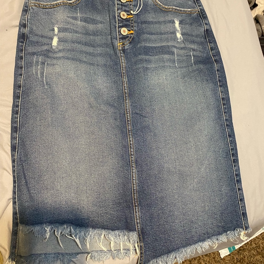KanCan Distressed Denim Skirt - Blue